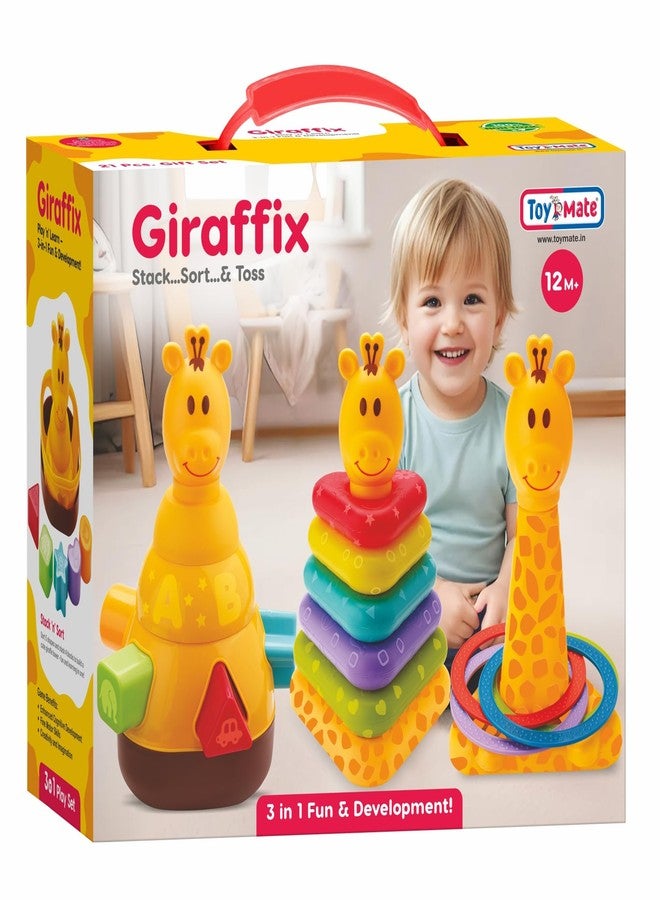 toymate Giraffix 3-in-1 Stacking, Sorting & Ring Toss Toy for Toddlers | Educational Montessori Learning for Babies | Shape Sorter, Stacking Rings & Motor Skills Development Toy for 12+ Months - Image 2